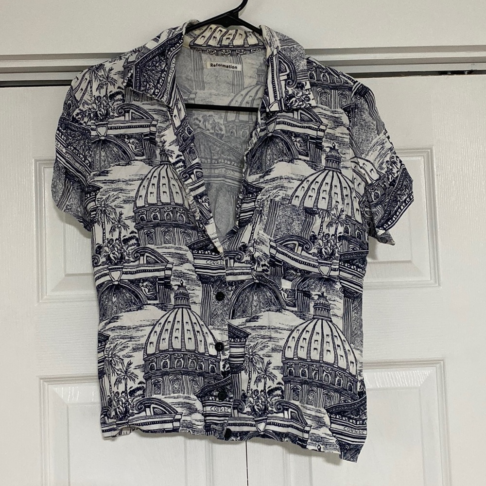 Reformation Cuba Top - Size XS - Blue Roma Print